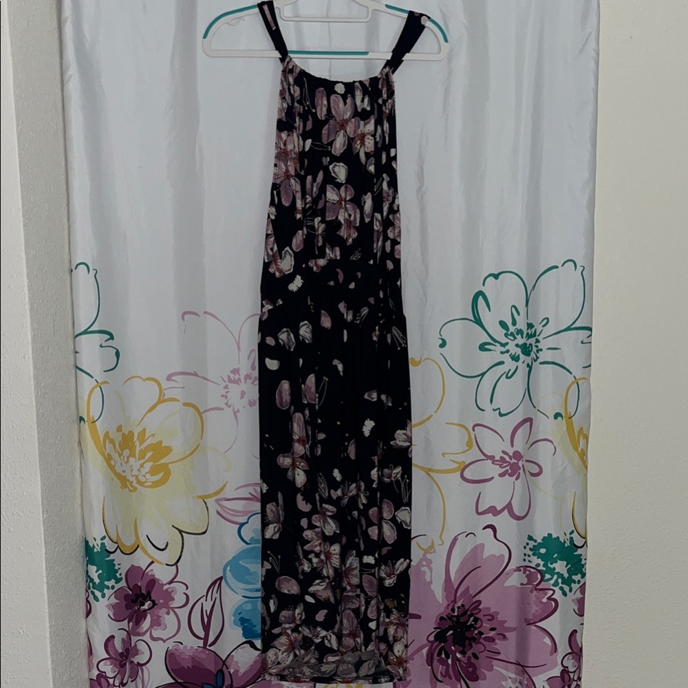 Navy and Floral Halter Maxi Dress